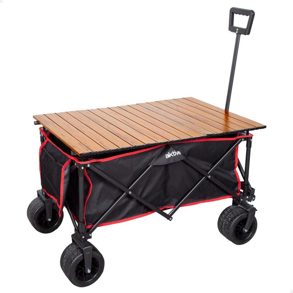 Black folding beach wagon with removable tabletop and large wheels